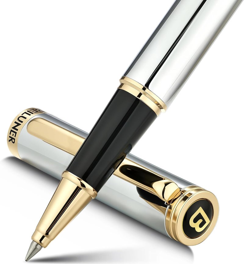 BEILUNER Luxury Rollerball Pen, Stunning Silver Chrome with 24K Gold Finish,Noble and Elegant Designs,Schneider Ink Refill, Best Gift Pen for Men & Women, Professional, Executive Office, Fancy Pens - Image 1